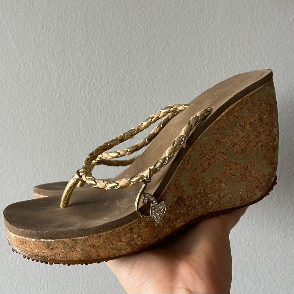 Baby Phat Wedge sandals women size 6 with signature logo charm and gold straps